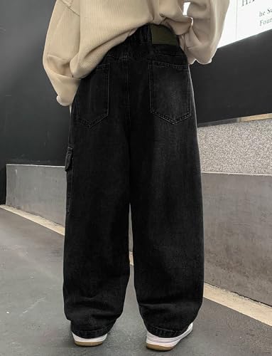 Happy Cherry Boys Baggy Denim Pants Pull On Elastic Waist Wide Leg Jeans Loose Vintage Cargo Jeans with Pockets2