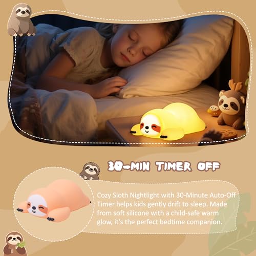 CoolGift Mart Faultier Geschenke, USB wiederaufladbar, niedliche Tier Silikon Nachtlicht, Touch Control & Timer, geeignet für Stillen Lesen Arbeiten Schlaf für Baby Kinder Jugendliche Erwachsene