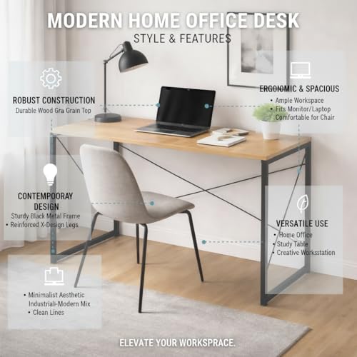 Image of EXVITO Portable Wood & Metal Computer Desk | Foldable Modern Writing | Multipurpose Study Table Best for Home, School, Office Work & More | Ideal for Kids & Adults - Wallnut, Standard