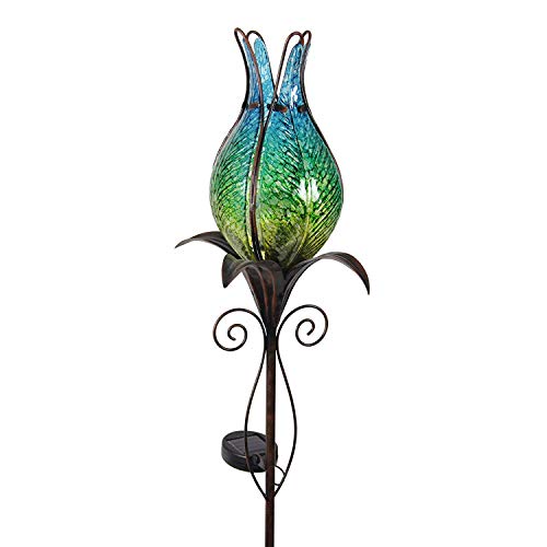 Solar Glass Flower Bud Garden Stake, 6 by 42 Inches
