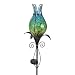 Exhart Flower Light Garden Stake – Durable Glass “ Blue Flower Bud” Solar Garden Stake Lights – Solar LED Accent Lights for Garden/Yard (6.30”L x 5.49”W x 42”H)