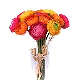 palmeira rafia artificial 14 tallos individuales de seda artificial, amarillo y rosa cereza Ranunculus