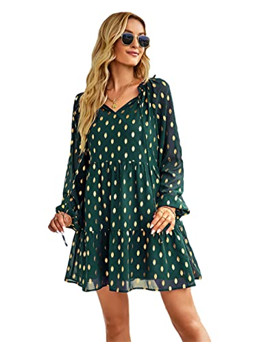 Robe décontractée à manches longues pour femme avec col en V imprimé