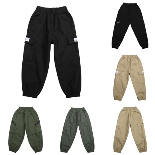 Boys Cargo Joggers Pants Elastic Waist Casual Jogging Trousers for Fall Winter Soft Warm Bottoms