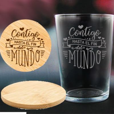 Vaso de sidra/cubata personalizado de 500ml grabado con frase y posibilidad de personalizar con nombre. Ideal para regalar en cualquier momento + posavasos grabado