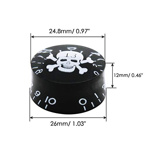 Mxuteuk 4Pcs Skull Electric Guitar Knob Bass Top Hat Knobs Speed Volume Tone Amp Effect Pedal Control Knobs Black With White Knob-S12 #TOP1