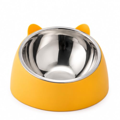 Image of PetVogue Pet Feeding Bowl for Dogs & Cats | Stainless Steel Food Bowl with Durable Plastic Base | Cute Cat Ear Design | Easy to Clean Food & Water Bowl for Cats, Puppies & Small Dogs(Yellow)