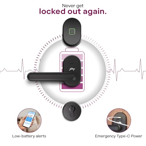 Image of Godrej Smart Lock I GSL D1R | 3 in 1 Digital Lock I Fingerprint, Mobile App & BLE | 360 Biometric | Ideal for Single Wooden Doors I 3 Yrs Warranty I Made in India | | Black