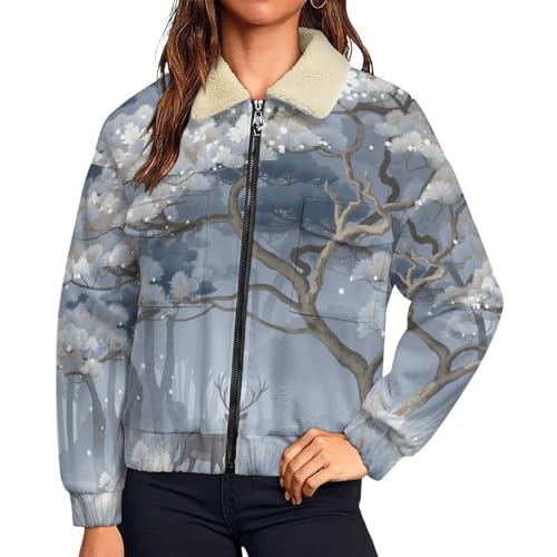 Manteau polaire chaud pour femme veste d'hiver doublée et isolante motif aquarelle