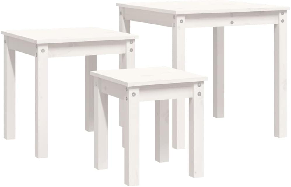 vidaXL Nesting Table White Solid Pine Wood Small Stackable
