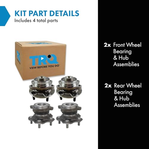 Image of TRQ Front and Rear Wheel Bearing & Hub Assembly Set 4 Piece for 2003 Infiniti G35 2004-2006 G35 Base Model 2007 G35 Coupe 2003-2009 Nissan 350Z