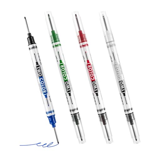 TAGMEIU 4PCS Hole Marker Spray Pen, Dual-Tip Deep Hole Marker With 20mm Fine Tip, For Builders, Carpenters & DIY Projects (White Blue Green Red)