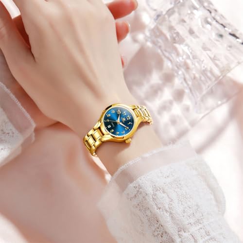 Image of OLEVS Womens Watches Original Analog Quartz Watch Stainless Steel Gold Luxury Dress Classic Easy Read Ladies Calendar Wrist Watches for Women