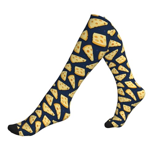 Estampado De Queso Brillante Calcetines De Compresión Elástico Calcetines Altos Largos Calcetín Alto Hasta La Rodilla Para Hombres Enfermera Fitness Varicosas 1 Par 50Cm