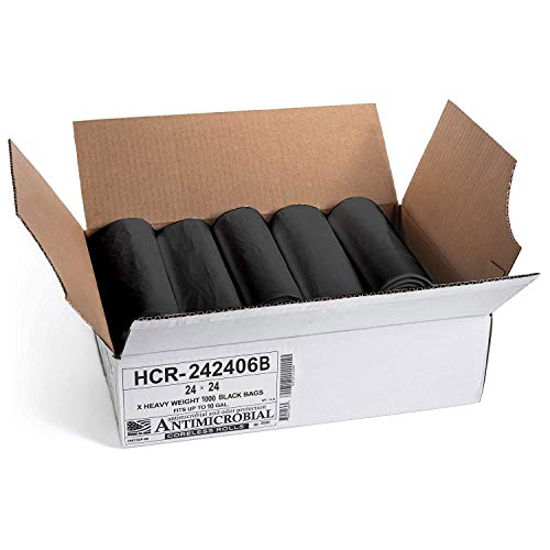 Image of Aluf Plastics 10 Gal Black Trash Bags, 6 Micron (EQ.), 24 inch x 24 inch (1000 Pk)