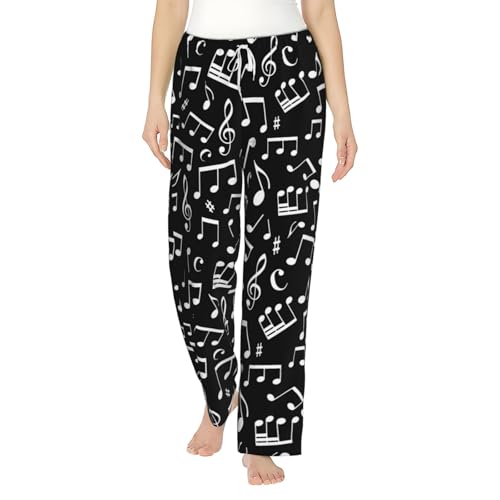 Music Note Printed Womens Lounge Comfy Pajama Pants Casual Bottoms With Pockets Elastic Waistband