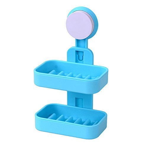 Dhruheer Double Layer Soap Box Suction Cup Holder Rack Bathroom Shower Soap Dish Hanging Tray Wall Holder Storage Holders (Colour May Vary).