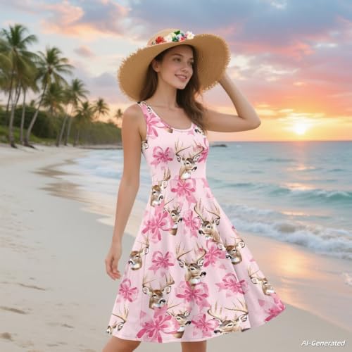 Image of Renewold Women's Sleeveless Tank Dress with Pockets, Casual Scoop Neck A-Line Sundress for Summer, Travel and Vacation