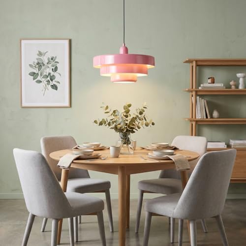 BARCELONA LED Pendelleuchte MACARRON Rosa 3-stufig Metall Eisen, Bauhaus Minimalistisch, Indirekte Blendfreie Beleuchtung, Klassisch Vintage Modern & Zeitloser Luxus E27