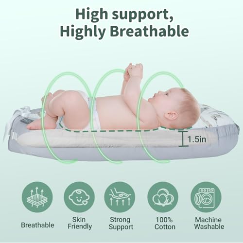 Image of Infant Support Cushions | Baby Lounger | Cotton Infant Lounger | Reversible Adjustable Portable Floor Lounger | Supervised Awake Only No Sleeping | Soft Breathable Washable Cover (Animal)