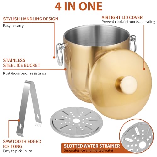 Lryybti G1 Ice Bucket With Lid, 3L Double Wall Stainless Steel Ice Bucket Keeps Frozen Longer thumb #3