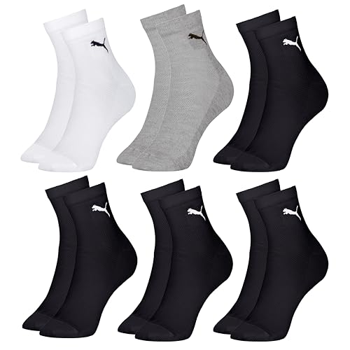Kit 06 Pares De Meias Cano Médio Adulto Puma, 1 Branco - 1 Cinza - 4 Preto, 39-43
