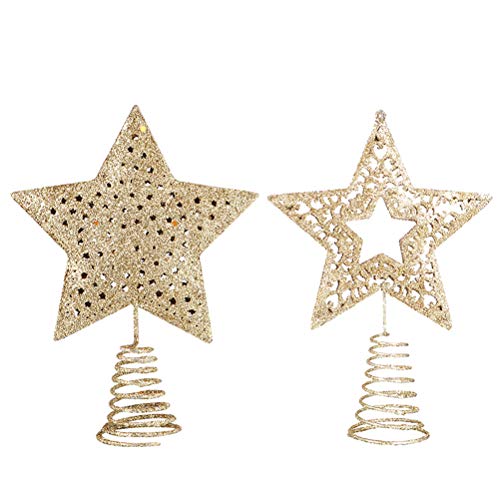 2 Pcs Exquisite Chrismtas Tree Toppers Stylish Novel Tree Star Decors (Golden) Christmas Decorations #TOP10