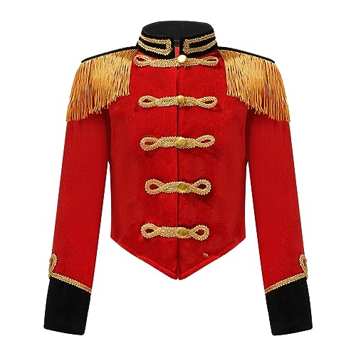 dPois Disfraz Domadora Circo Niños Niñas Abrigo Terciopelo Mangas Larga Baterista Director Tops Con Borlas Adornados Disfraz Actuación Fiesta Cosplay Halloween Rojo 5-6 años