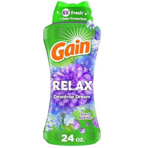Image of Gain In-Wash Laundry Scent Booster Beads Long-Lasting Fresh Scent Beads All Day Freshness and Odor Protection, Relaxing Dewdrop Scent, 24 oz (Packaging May Vary)
