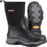 Showave Men's Rubber Boots Durable Waterproof Insulated Rain Boot Neoprene Heavy-duty Mud Outdoor Garden Working Hunting Boots(Black 10)