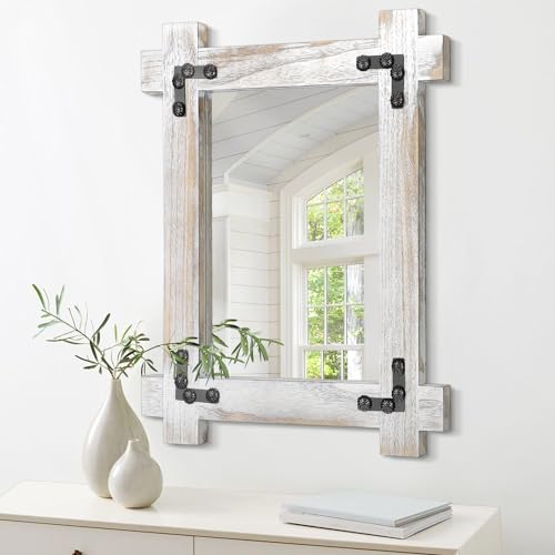 Lzuso Espejo colgante rústico con marco de madera, espejo de pared rectangular vintage, espejo decorativo para dormitorio,...