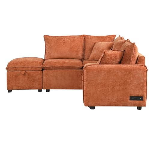 Image of ERYE 82.5 inch L-Shaped Left Facing Corner Sleeper Sectional Sofa with Pull Out Sleeper Couch Bed for Living Room,L-Shaped Boucle Upholstered Convertible Sofabed W /Storage Ottoman