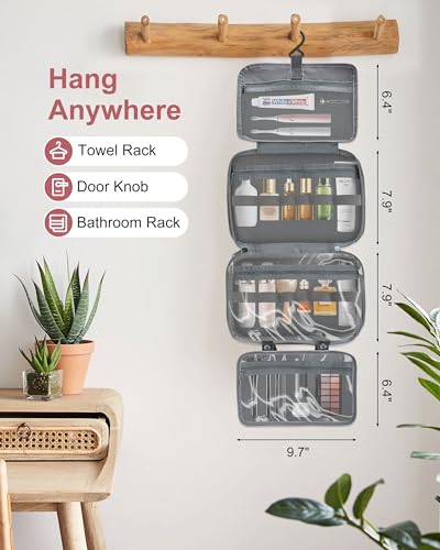 Travel Hanging Toiletry Bag - 3 in 1 Organizer for Shampoo and Essentials (Grey)