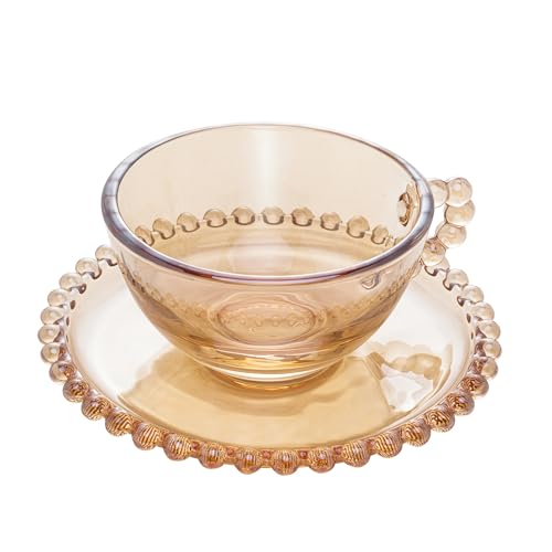 WOLFF Conjunto de Xícaras e Pires de Cristal Pearl 180ml 4 Peças Âmbar - Mesa Posta - Itens Para Cas