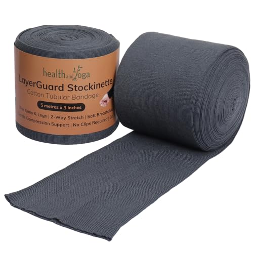 LayerGuard Rouleau de manches longues en coton brut extensible – Confortable, absorbant la transpiration – Empêche l'accumulation de résidus – Convient pour les sous-plâtre (gris, 7,6 cm)