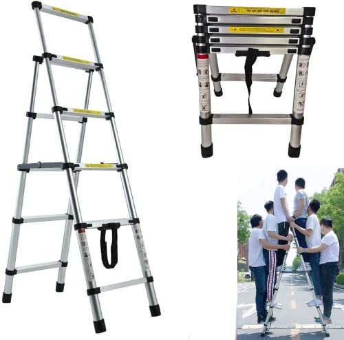 DayPlus 伸縮脚立はしご 最長1.7m 4段+5段 踏み台 兼用脚立 折りたたみ 折り畳み 伸縮アルミはしご 持ち運びに便利 自動ロック 安全ロック 安全クロスバー スライド式 アルミ梯子 室内室外両用 ホームロフトオフィスに適合 軽量 耐荷重150 kg 日本語説明書 10年保証 1.4M+1.7M