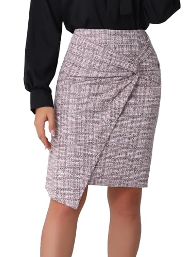 Allegra K Falda De Tweed para Mujer, Elástica, De Cintura Alta, Cruzada, para Oficina, Ajustada, Estilo Lápiz Rosa M
