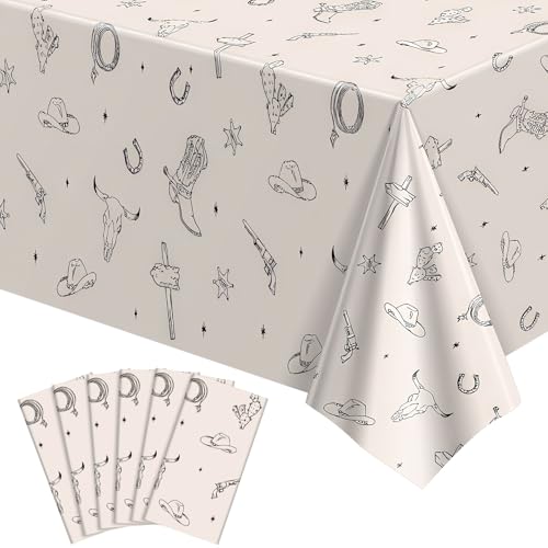 6 Pack Western Cowboy Plastic Tablecloths 54 x 108 In Rodeo Table Cover