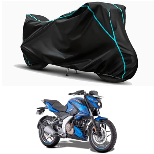 Image of Waterproof Bike Body Cover Compatible for | Bajaj Pulsar N250 | Taffeta Fabric, Sky Piping Design, Bottom Elastic Fit | Dustproof, Sun UV & Rain Protection for All Weather.