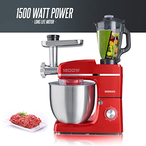 HEINRICHS 3 in 1 Universal Küchenmaschine, Küchengerät 1500W, 6 Geschwindigkeitsstufen, Multifunktionale Knetmaschine mit Fleischwolf, 1.5L Mixerbehälter, XXXL 10L Edelstahlschüssel (Rot) 3 HEINRICHS 3 in 1 Universal Küchenmaschine, Küchengerät 1500W, 6 Geschwindigkeitsstufen, Multifunktionale Knetmaschine mit Fleischwolf, 1.5L Mixerbehälter, XXXL 10L Edelstahlschüssel (Rot)
