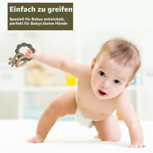 Vicloon Beißring für Babys, Beißring Spielzeug aus Silikon und Holzringe, Baby Zahnungshilfe BPA-frei… – Ansicht 4