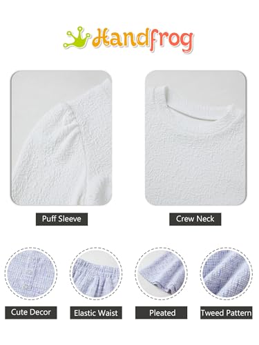 Image of Girl's Skirt Sets 2 Piece Fall Outfits Crew Neck Jacquard Puff Sleeve Tops Tweed Mini Skirt Cute Kids Clothing Set