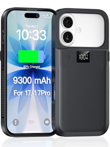 NEWDERY Battery Case for iPhone 17 &17 Pro 9300mAh Portable Power Bank USB-C Fast Charging Fast Charger Protective Rechargeable Portable Charger Case for iPhone 17 Pro 6.3 Black