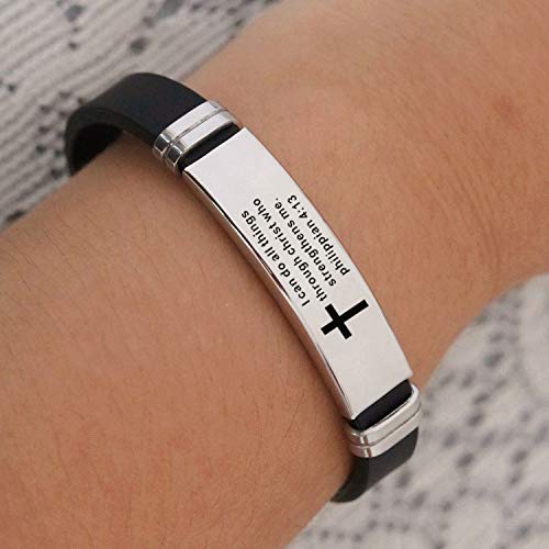 Dwjsu Black Religious Inspirational Id Christian Bible Verse Scripture Quote Fait Wristban Cross Bracelets For Men Women #TOP1
