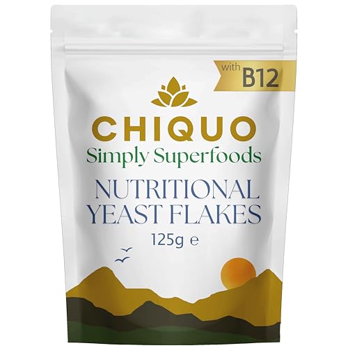 Chiquo Nutritional Yeast Flakes 125g - with B12, B-Complex Vitamins and Zinc | Vegan, Dairy Free, GMO Free | High Protein & Fibre | Resealable Pack