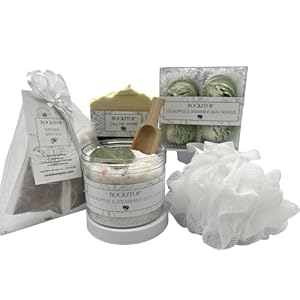 USA Made | Eucalyptus Spearmint Spa Gift Baskets for Women. 6 Cold & Stress Self Care Gifts, Aromatherapy Epsom Salt Bath Soak, Bath Soap, Bath Bombs (Truffle), Bath Salts Gift Basket.