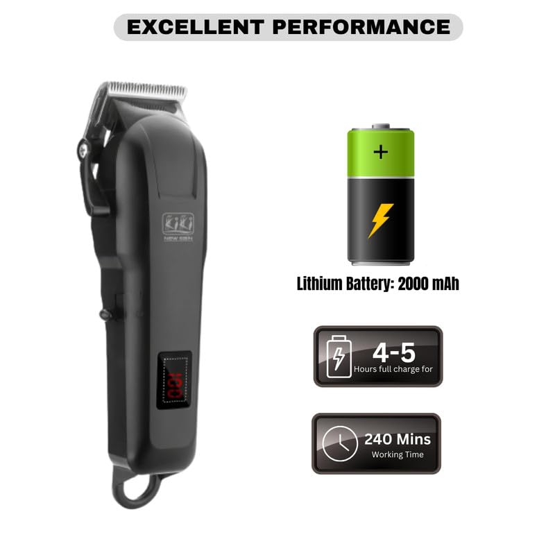 Image of KIKI NEW GAIN Salon Series Professional Cordless Hair Clipper Digital Display 6000 RPM Powerful magnet Motor High Carbon steel 4 Guide Comb Taper Lever Adjustment Runtime: 240 min, Model 11