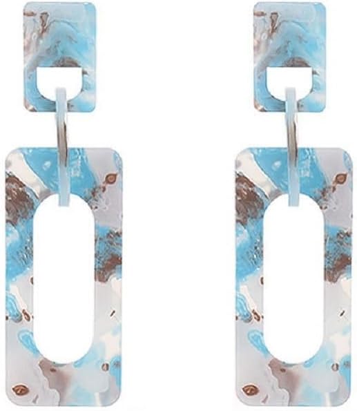 Boho Acrylic Colorful Rectangle Dangle Earrings Retro Resin Geometry Exaggerated Double Squares Statement Drop Earrings Jewelry Gift for Women