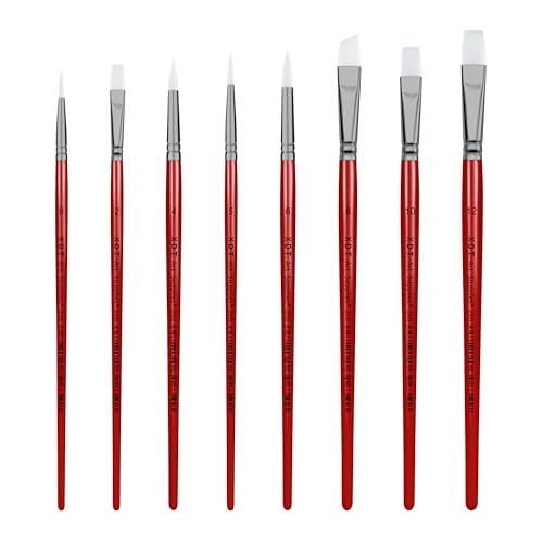 XDT#268 Paint Brush Set, 8Pcs Nylon Brushes for Acrylic Painting, Watercolor, and Crafting, Kids Adult Drawing Arts Crafts Supplies, Red