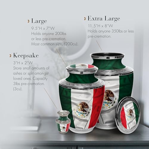 Image of Mexican Flag Cremation Urns for Human Ashes Adult Man & Urns for Ashes